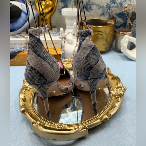 🆕 KURT GEIGER LONDON 🧿 NWOB Belgravia Pink Denim Vinyl High Heel, Sz 37 US 7 - Picture 13 of 16